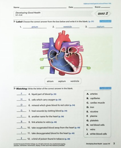 Abeka Developing Good Health Quiz and Test Key - Revised