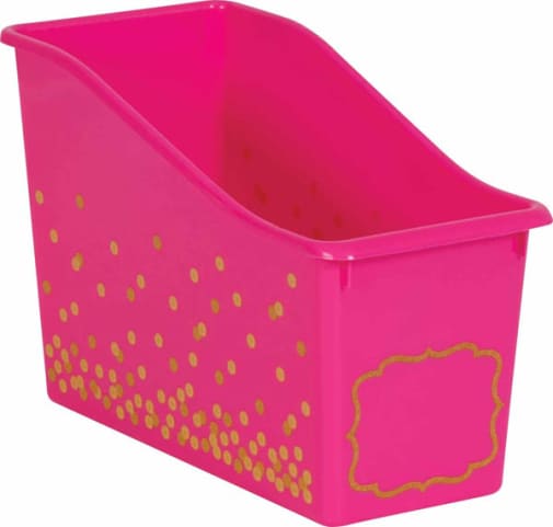Pink Confetti Plastic Book Bin