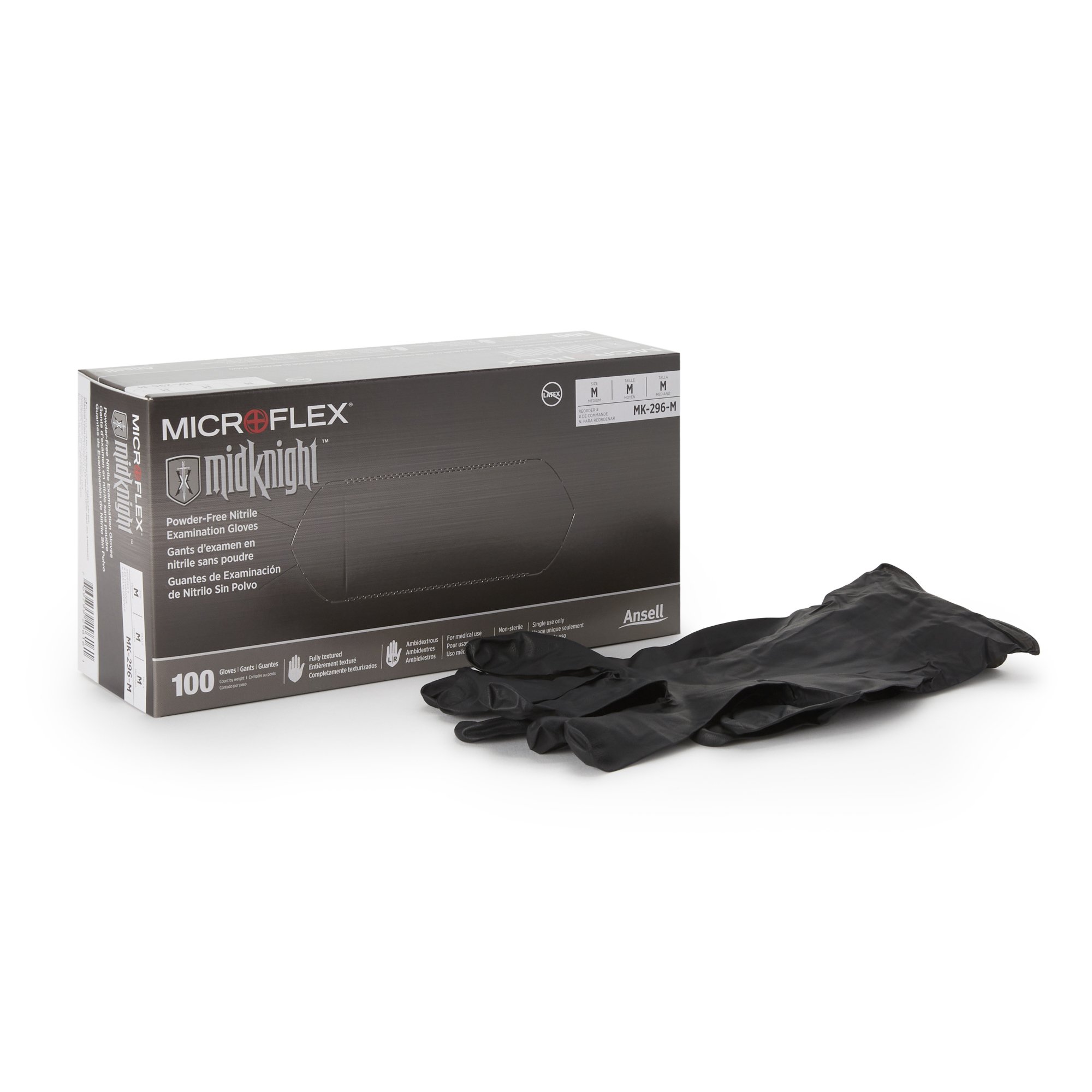 Microflex Midknight Nitrile Exam Glove, Medium, Black MK 688019