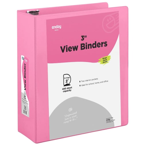 View Binder - 3" D Ring with 2 Pockets - Pink