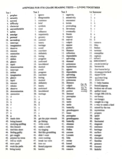 Living Together Test Answer Sheet