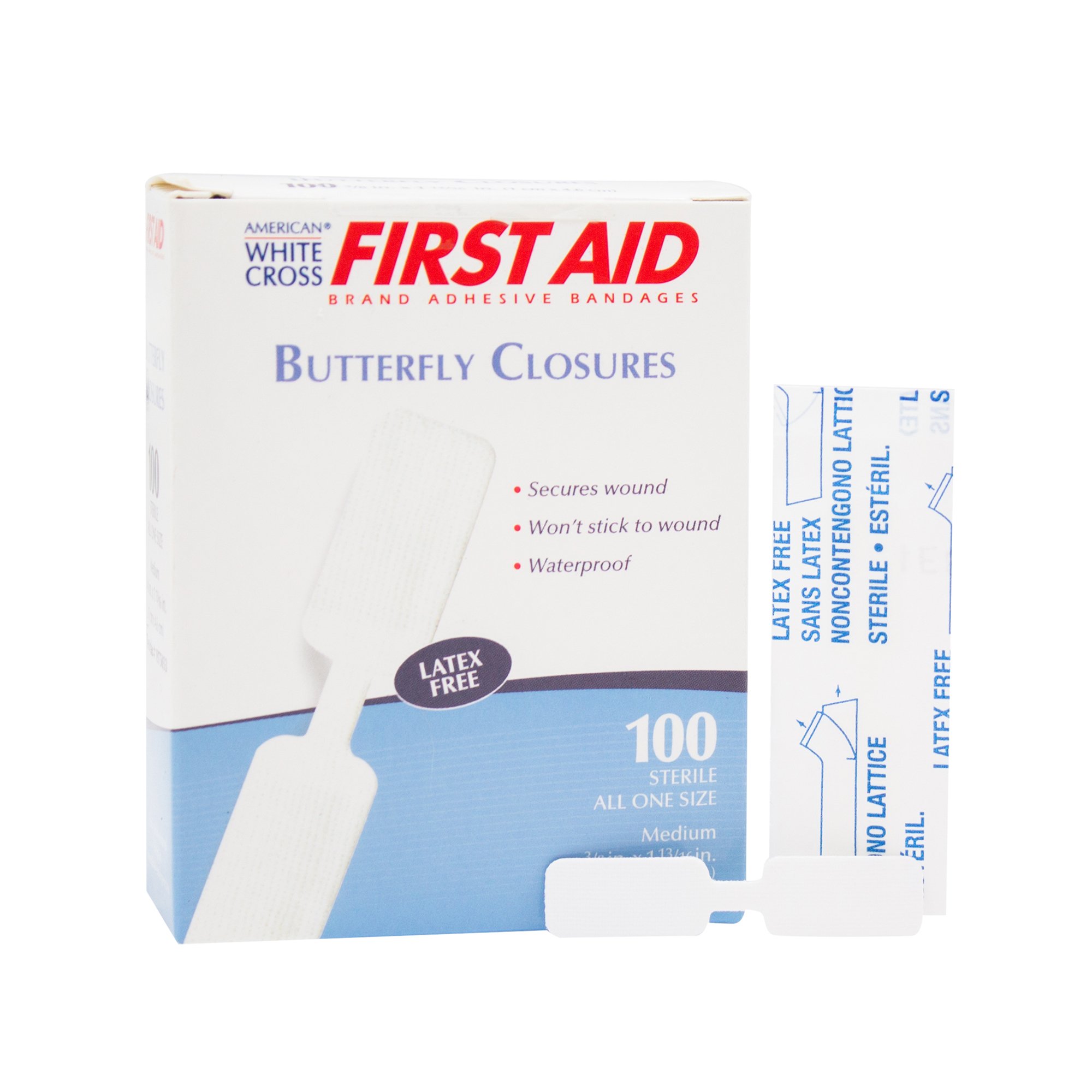 American White Cross First Aid Butterfly Adhesive Bandages, 0.95 x 4.6 cm MK 239054