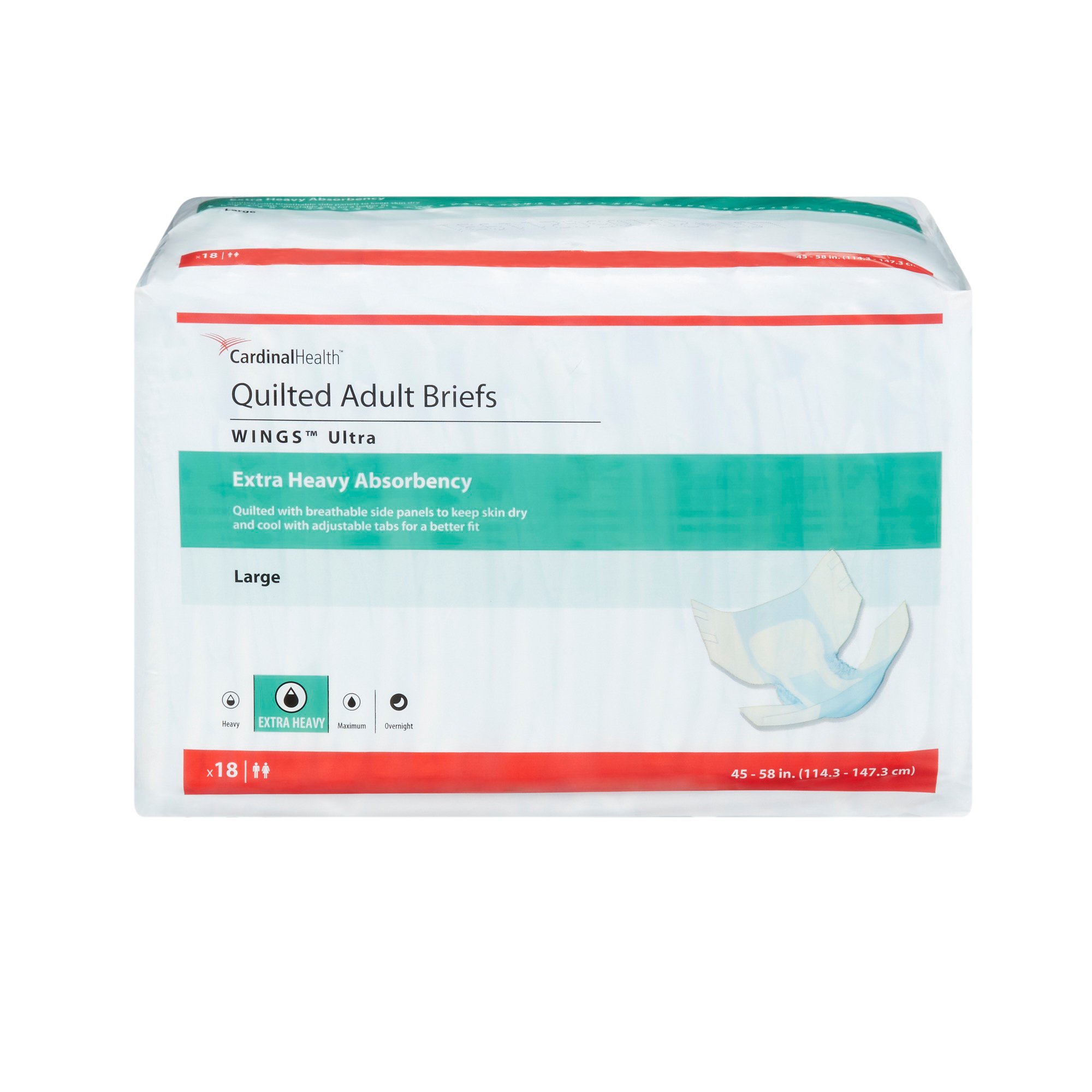 Wings Ultra Quilted Extra Heavy Absorbency Incontinence Brief, Large MK 960581