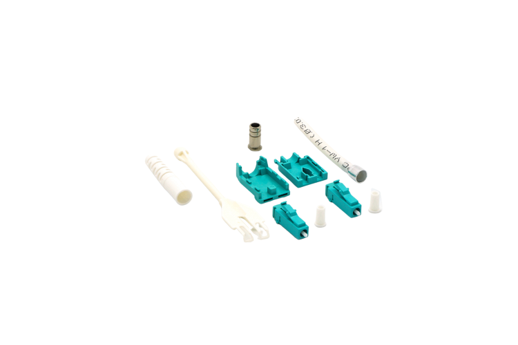 LC/UPC OM3 Multimode Duplex Uniboot Pull-Push Tab Connector – 3.0mm Aqua-White, 10-Pack