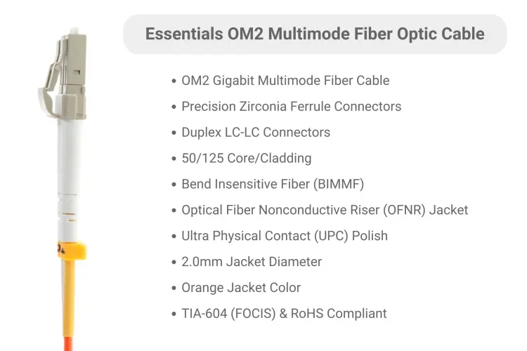 LC to LC Multimode Duplex 50/125 OM2 UPC Fiber Patch Cable, 3 Meters