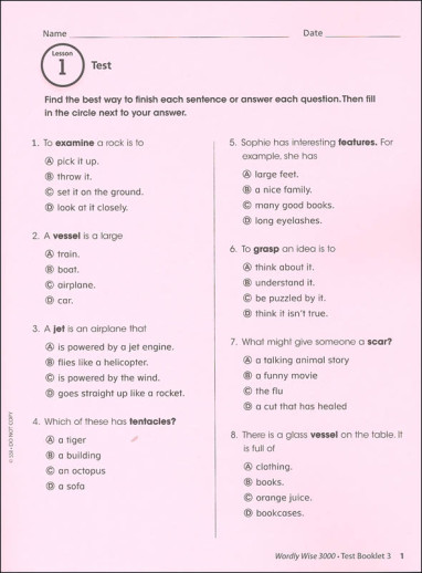 Wordly Wise 3000 Book 3 Test Book, 4th Edition