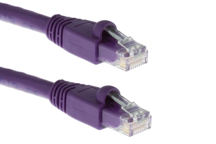 Cat6A Ethernet Patch Cable, Half-moon Boot, UTP, 25 ft, Purple