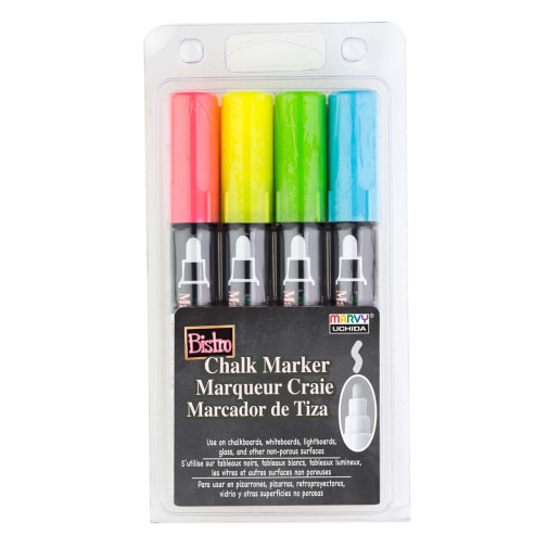 Bistro Chalk Marker 6mm (4 Pack: Fluorescent Red, Blue, Green, Yellow)