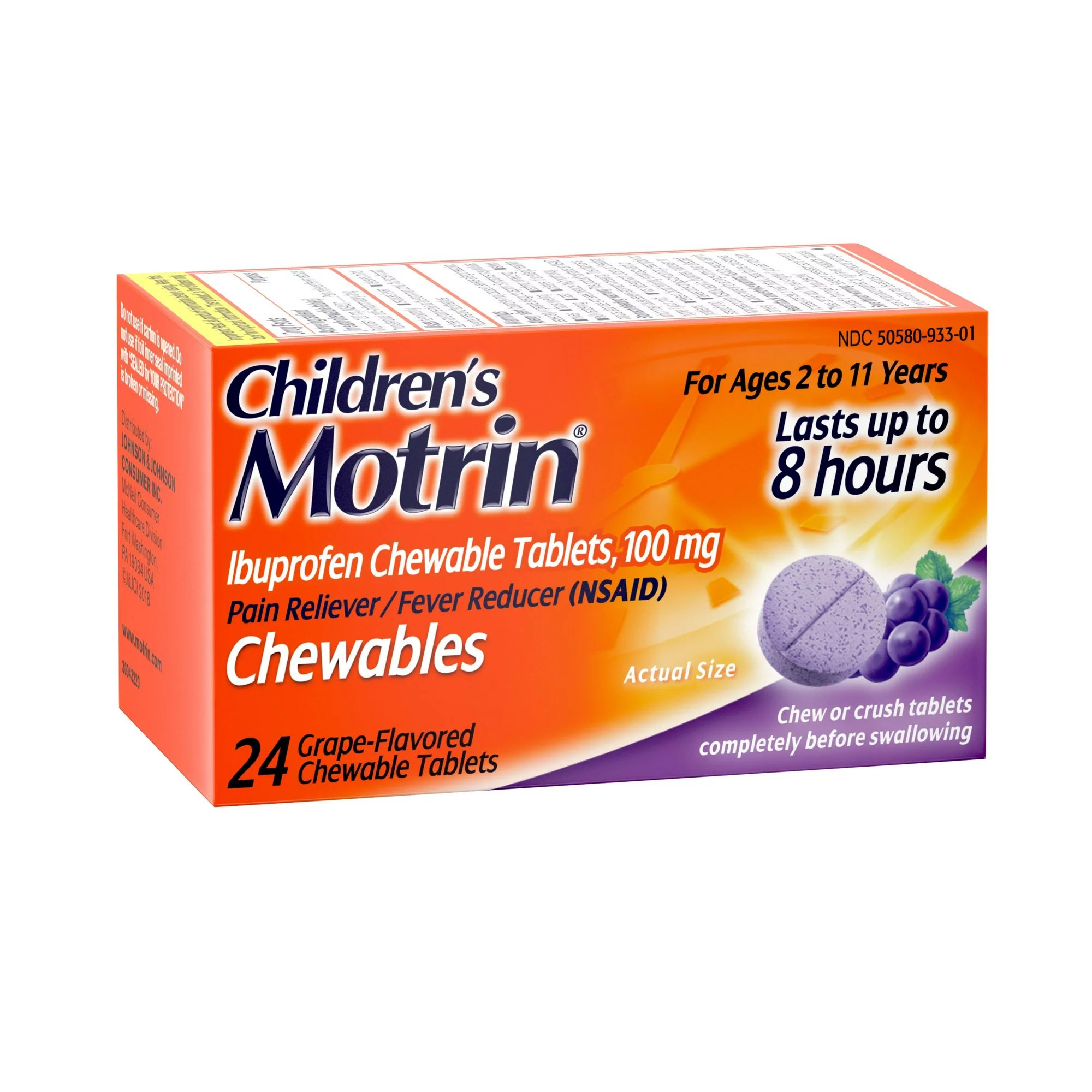 Motrin Children's Ibuprofen Chewable Tablets Dye-Free Grape MK 1218802