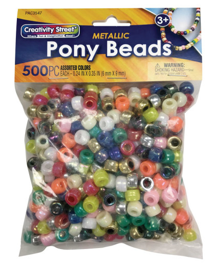 Pony Beads - Assorted Metallic (6mmx9mm) 500 pieces