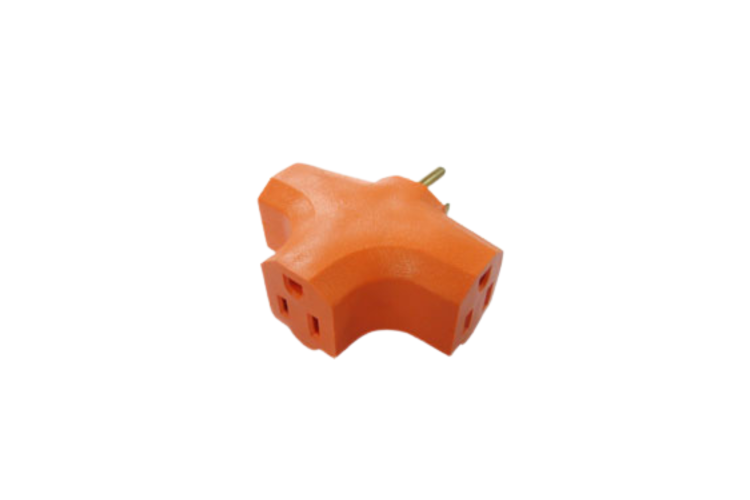 3-Outlet Grounded Power Block – T-Shape 3-Prong Adapter, Orange