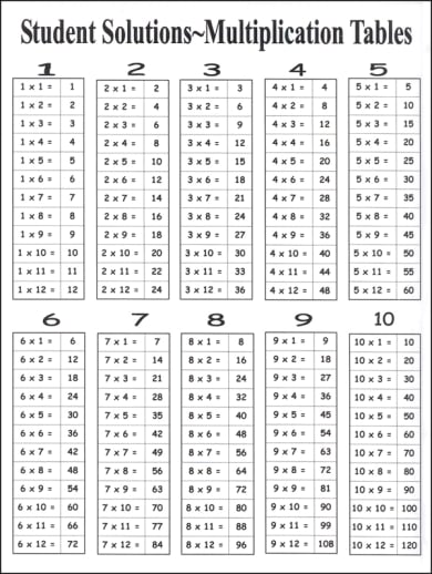 Multiplication Facts (9 x 12 Laminated Chart)