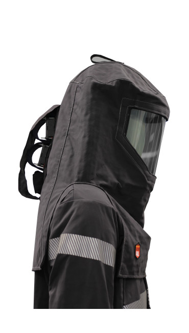 Premium 40 Cal Arc Flash Hood with Standard Face Shield Window, Hard Cap and Sewn-In Fan Unit