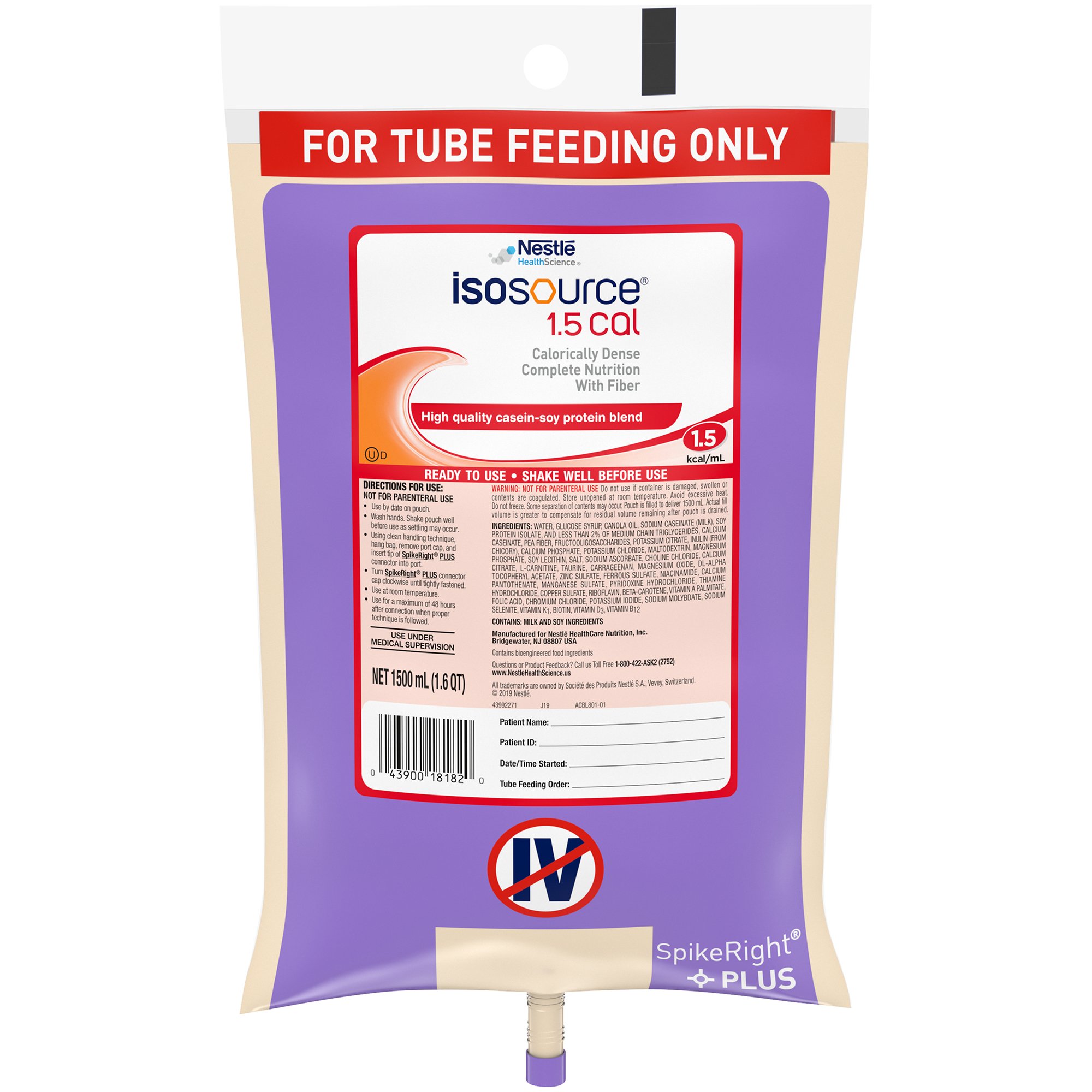 Isosource 1.5 Cal Tube Feeding Formula, 1,500-mL Bag MK 804538