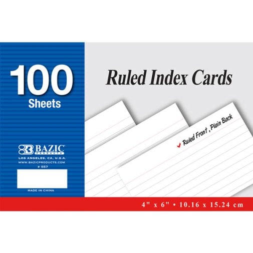Ruled White Index Cards (4" x 6") 100 Count