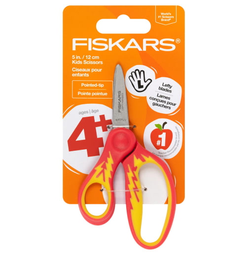 Fiskars Softgrip Left-Handed Pointed-Tip 5" Kids Scissors Lightning