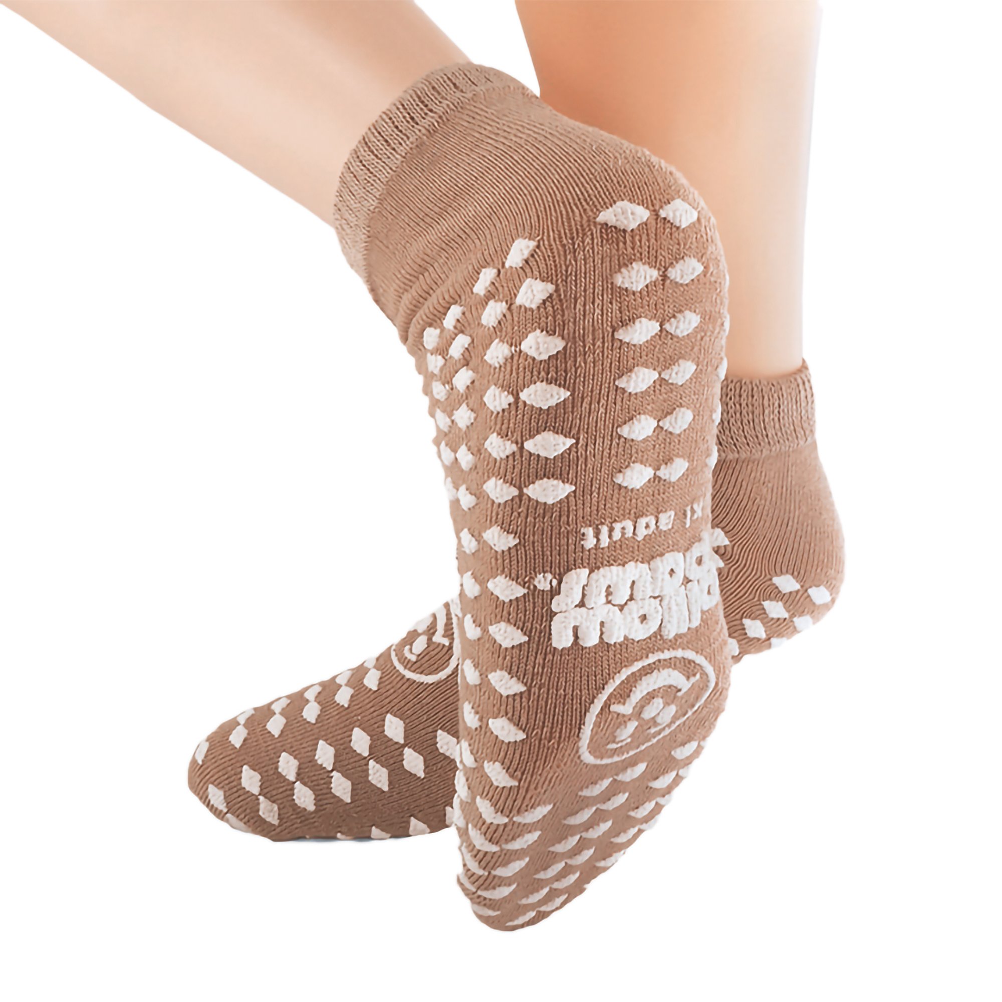 Pillow Paws Ankle High Double Imprint Terries Slipper Socks, Extra Large, Light Brown MK 483417