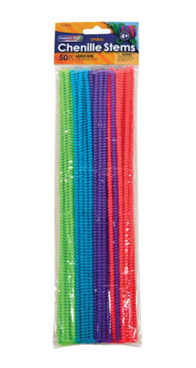 Spiral Chenille Stems - assorted colors (12" x 6 mm)
