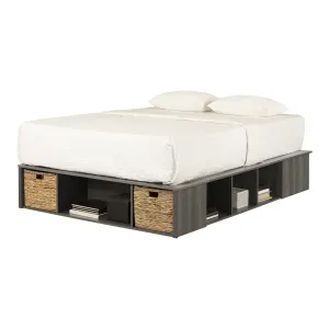 Storage Platform Bed with Wicker Baskets