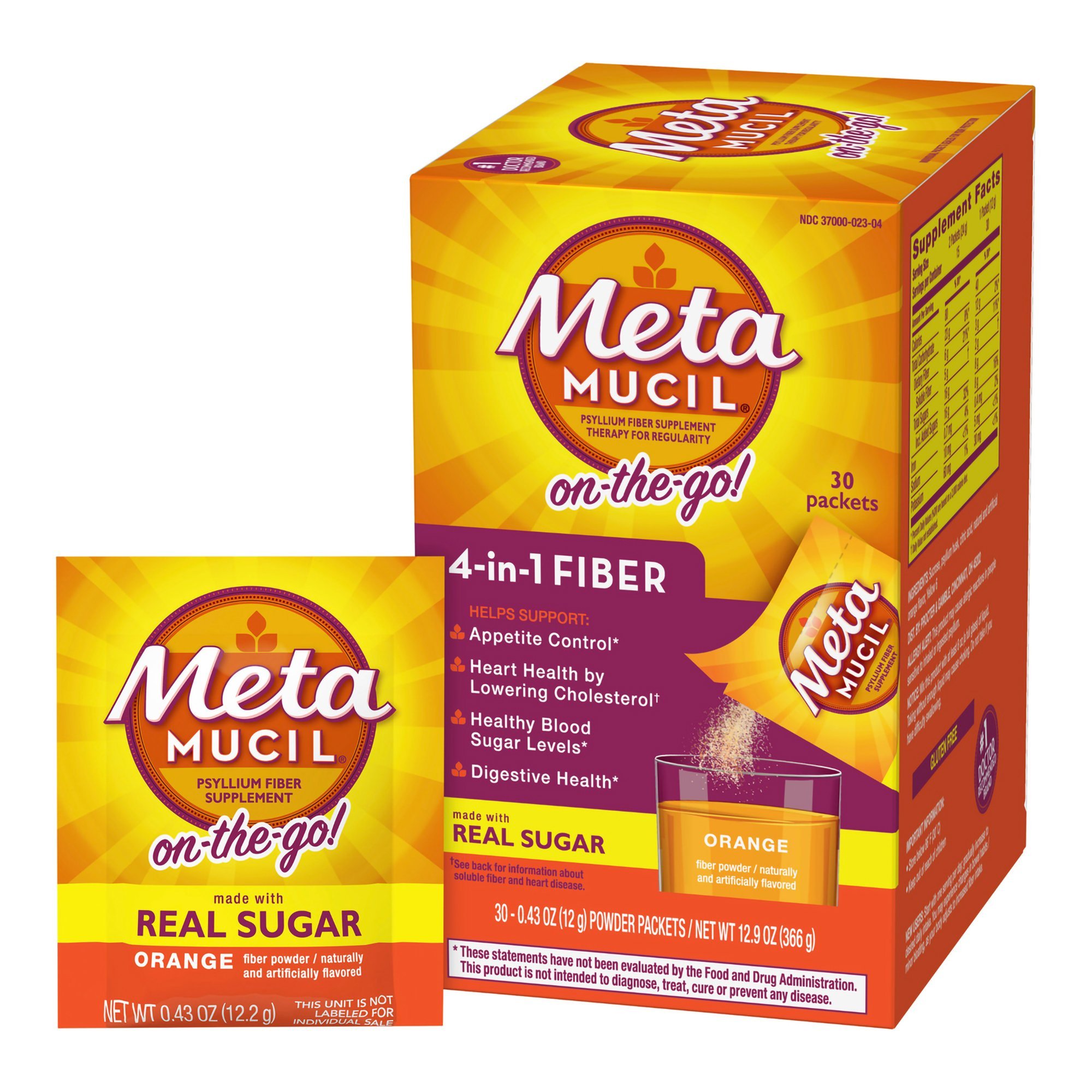 Metamucil Psyllium Fiber Supplement On-the-Go! Orange MK 529815