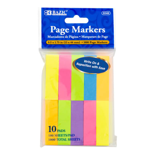 Neon Page Markers (0.5" x 1.75") 10-Pack