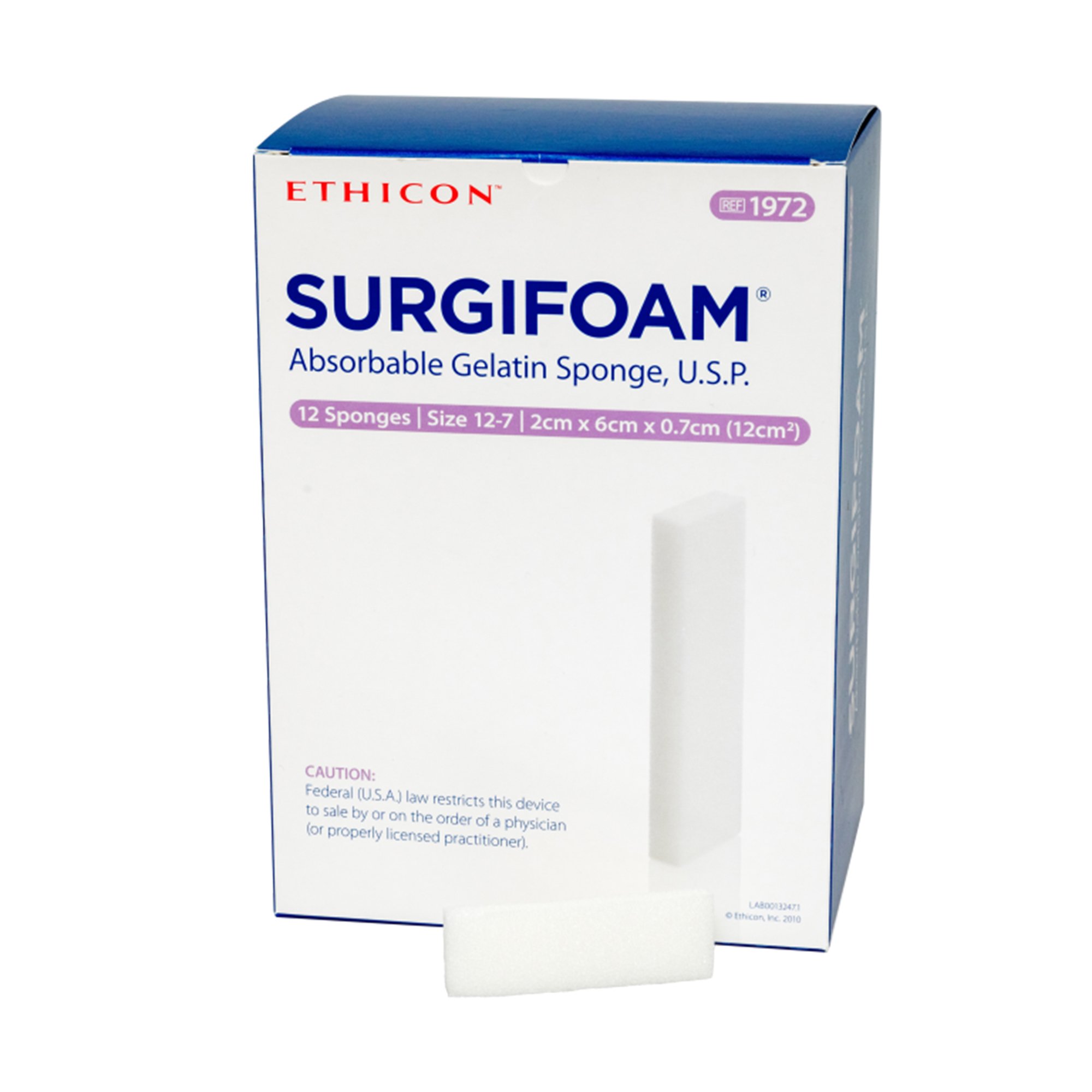 Absorbable Gelatin Sponge SURGIFOAM 2 X 6 cm X 7mm 12 Count Sterile MK 1251953