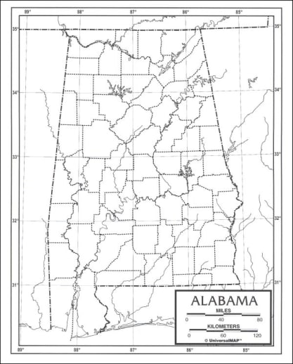 Alabama Map Paper single (8+" x 11")