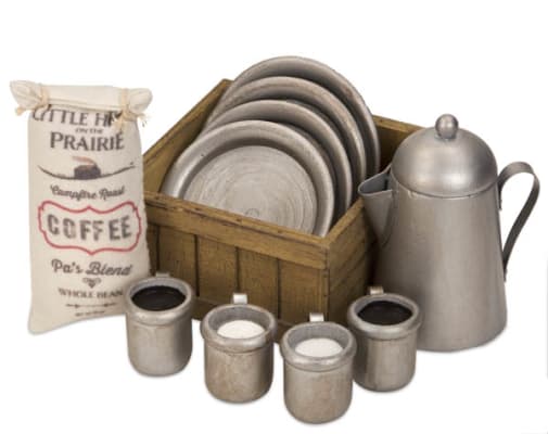 Dishes, Cups, Coffee Pot, Crate Set (Little House Dolls & accessories)
