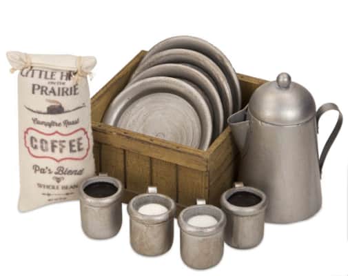 Dishes, Cups, Coffee Pot, Crate Set (Little House Dolls & accessories)