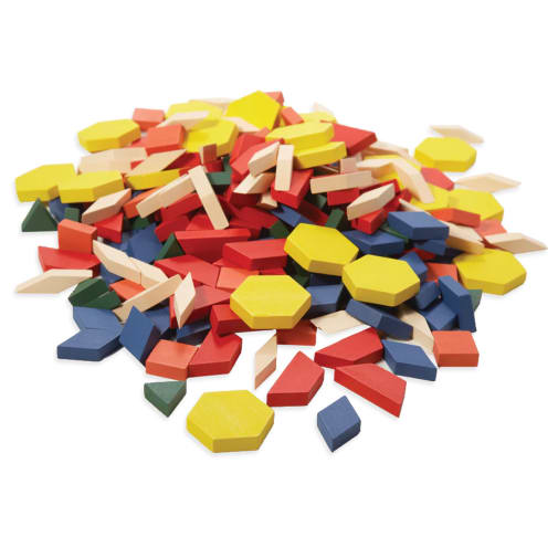 Set of 250 Wooden Pattern Blocks (1 cm thick) in bag