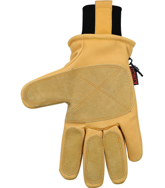 Lined Heavy-Duty Premium Grain & Suede Pigskin Ski Glove with Omni-Cuff&trade;, Golden, large