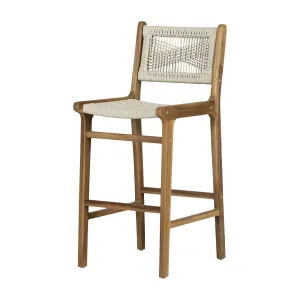 Teak Wood and Woven Rope Bar Stool