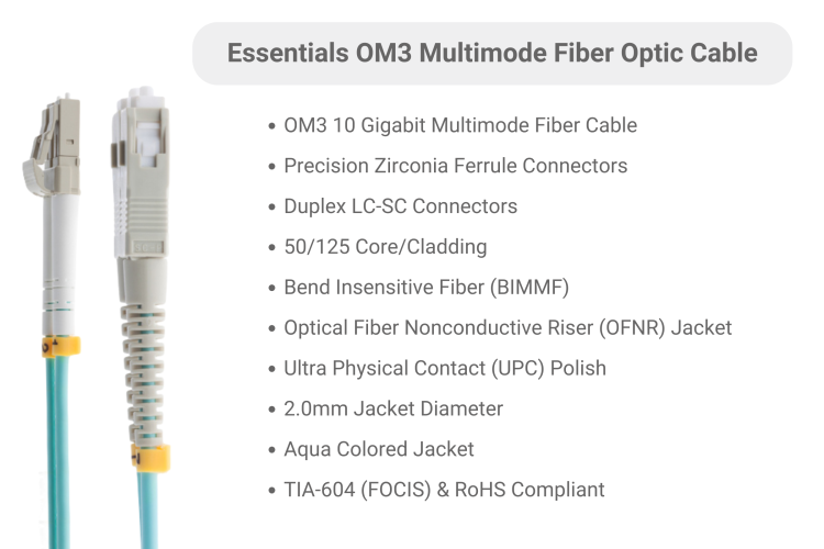 1M LC-SC OM3 10 Gig 50/125 Multimode Duplex UPC Fiber Patch Cable