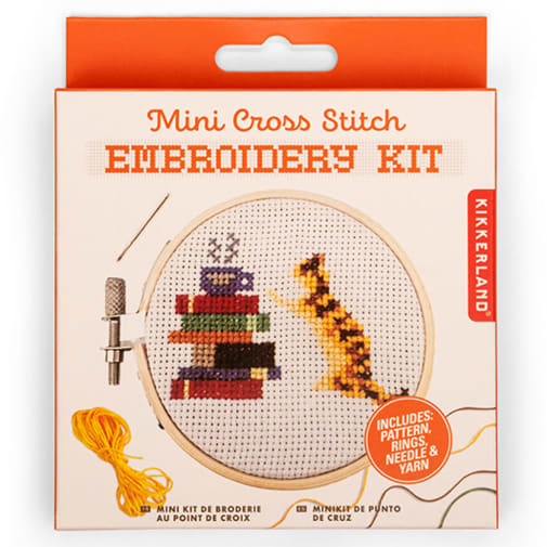 Mini Cross Stitch Embroidery Kit - Cat and Books