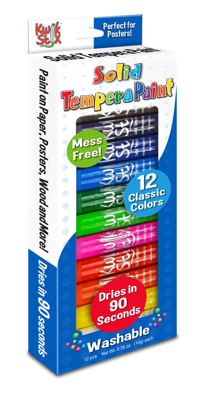 Tempera Paint Sticks, Set of 12, No Mess, Non Toxic, Quick Drying