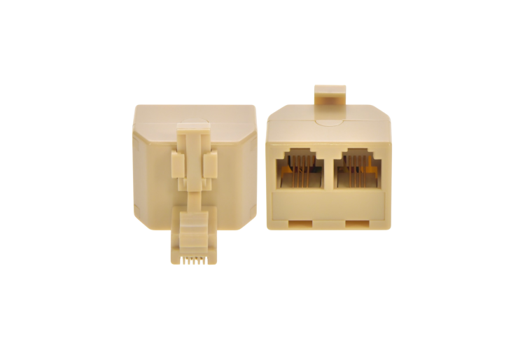 RJ11 (6P4C) Modular T Adapter – 1 Male to 2 Female Splitter, Ivory Color