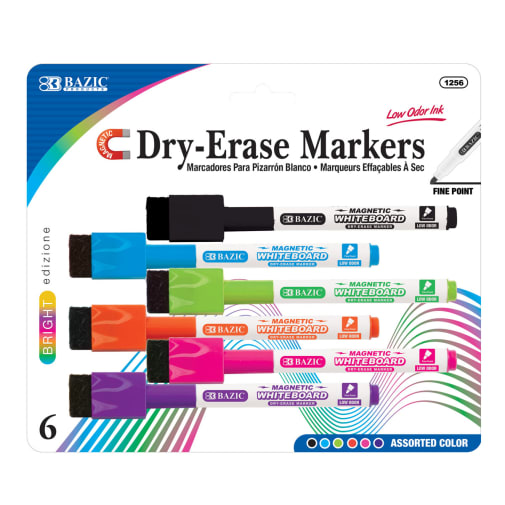 Magnetic Bright Color Dry-Erase Markers (6/pack)