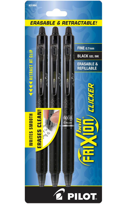 PILOT FriXion Clicker Erasable, Refillable & Retractable Gel Ink Pens, Fine  Point, Black Ink, 3-Pack (31464)