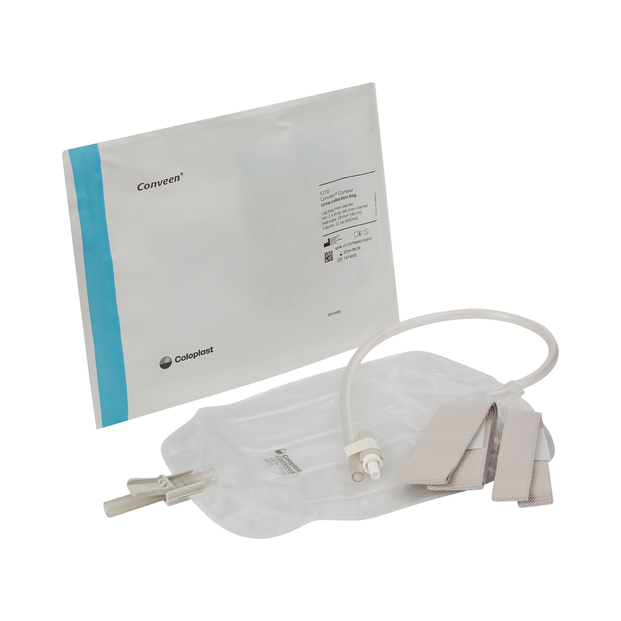 Conveen Contour Urinary Leg Bag: Anti-Reflux Valve, Polyethylene/Flocked, 600mL MK 181522