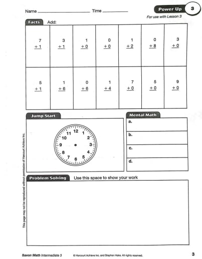 Power up 数学 I・A Saxon Math Intermediate 3 Power Up Workbook