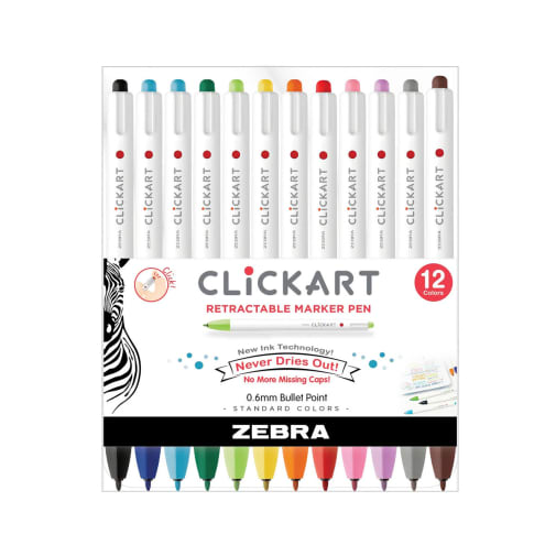 Zebra Pen Click Art Retractable Marker Pen (12 assorted colors)