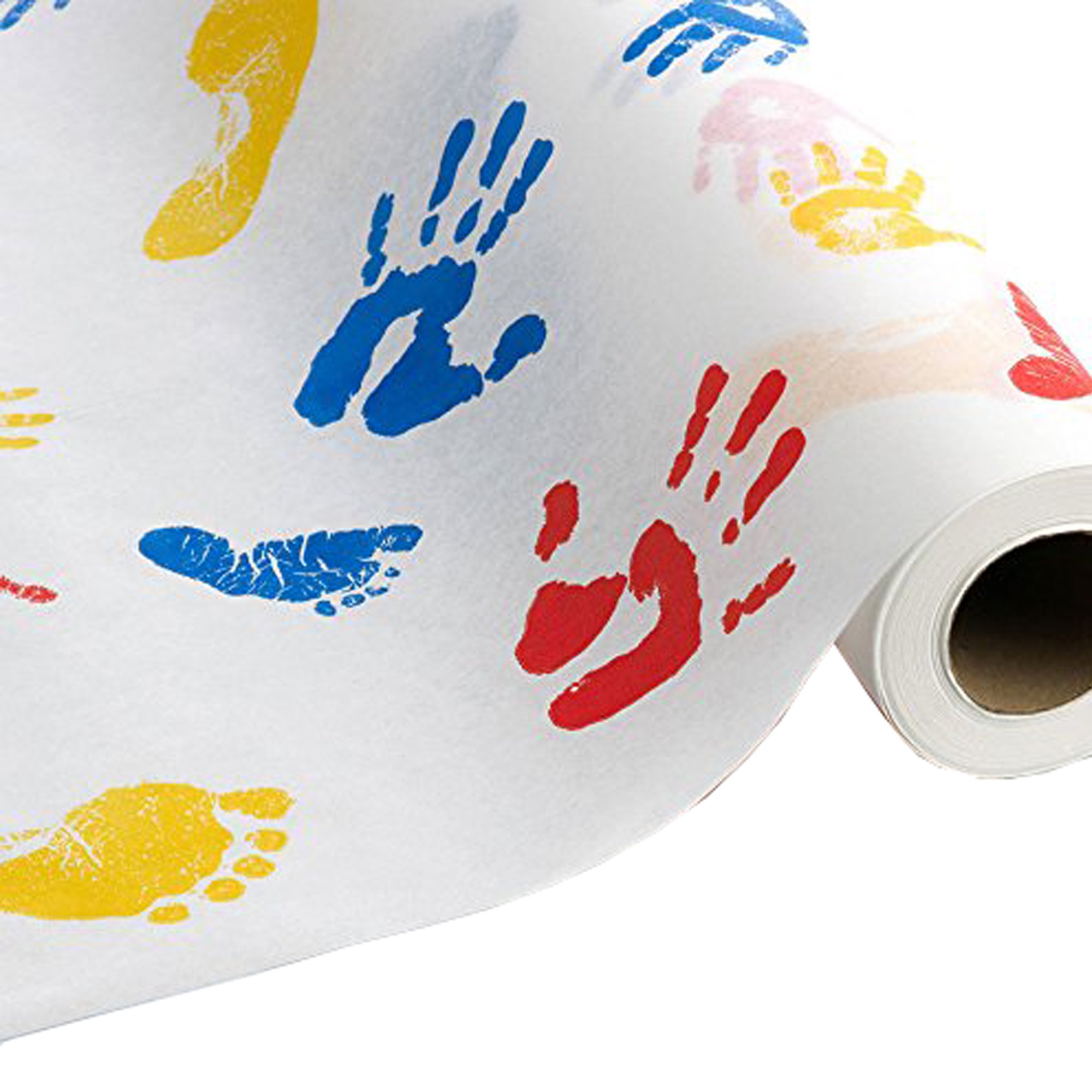 Tiny Tracks Crepe Table Paper, 21 Inch x 125 Foot, White with Multicolor Print MK 381677