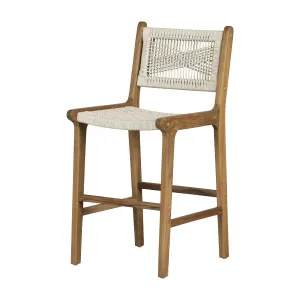 Woven Rope and Teak Wood Counter Stool