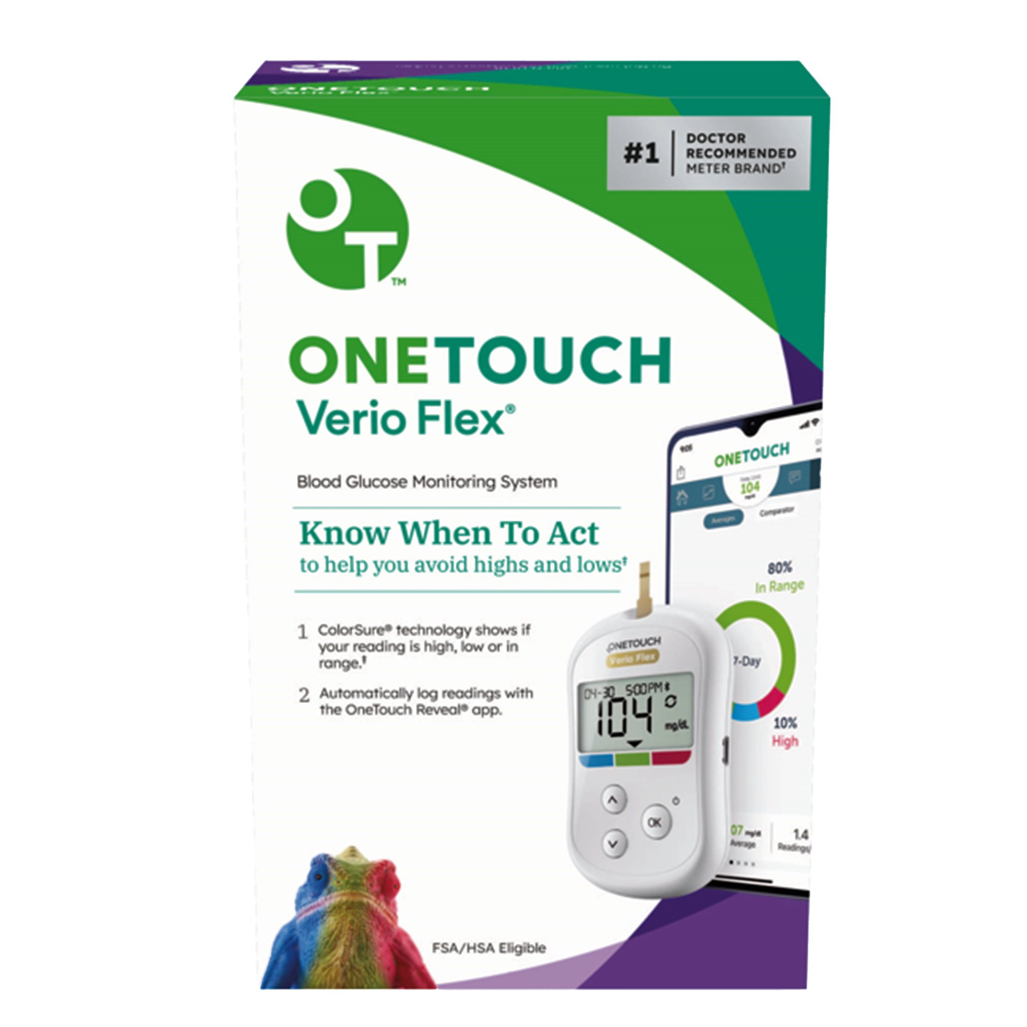 Blood Glucose Meter OneTouch Verio Flex 5 Second Results Stores up to 500 Results No Coding Required MK 1151164