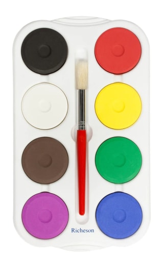 8 Tempera Cakes in Plastic Tray with Brush