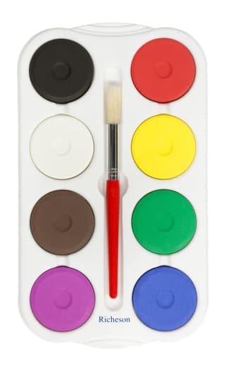 8 Tempera Cakes in Plastic Tray with Brush
