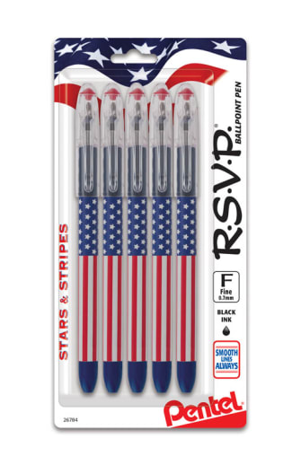 RSVP Ballpoint Pen, Flag Barrel, Fine Line, Black 5 pack