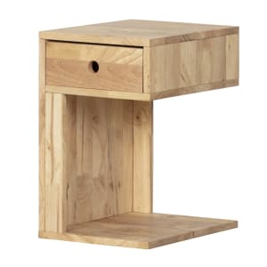 Mesa de noche con 1 cajón en madera sólida, reversible