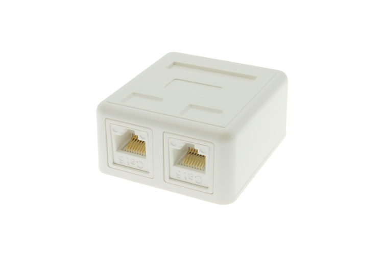 RJ45 Dual Port Cat6Surface Mount Jack | White