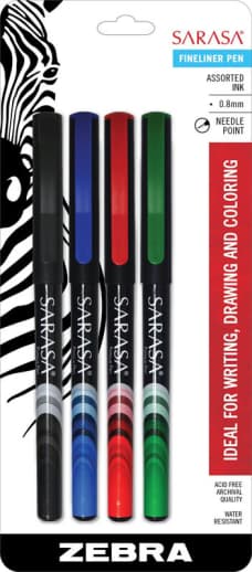 Zebra Pen Sarasa Pen - 0.8mm, Fine (Assorted Colors) 4 Pack